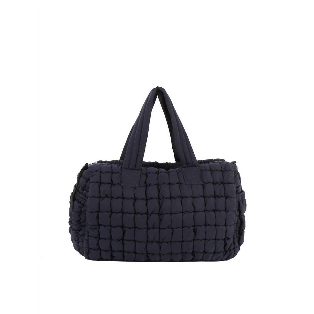 NEW HANDBAG FACTORY CORP women's puffy grid quilted duffel bag in navy
